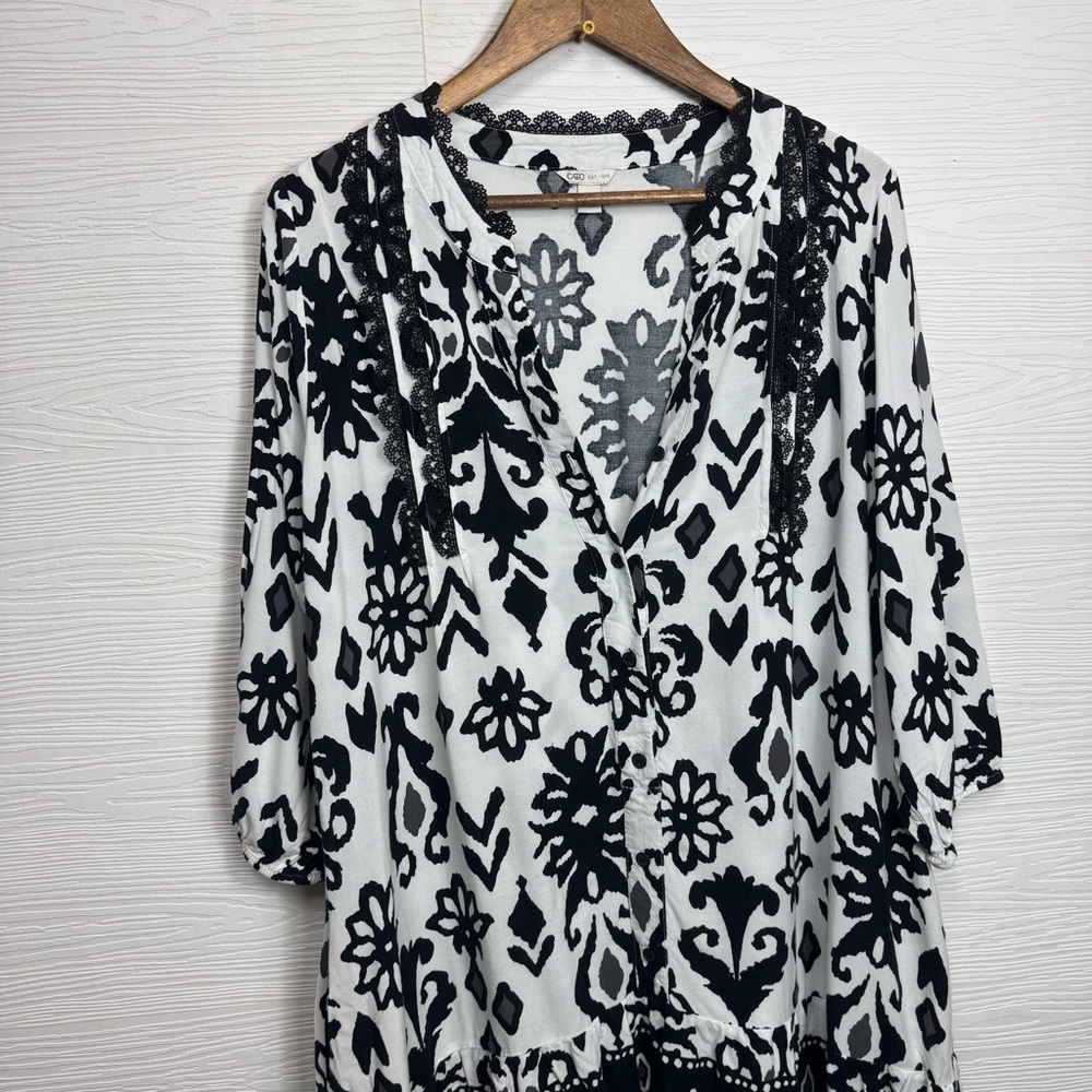 CATO Black and White Floral Women's Dress Flowy Pockets - Picture 2 of 13